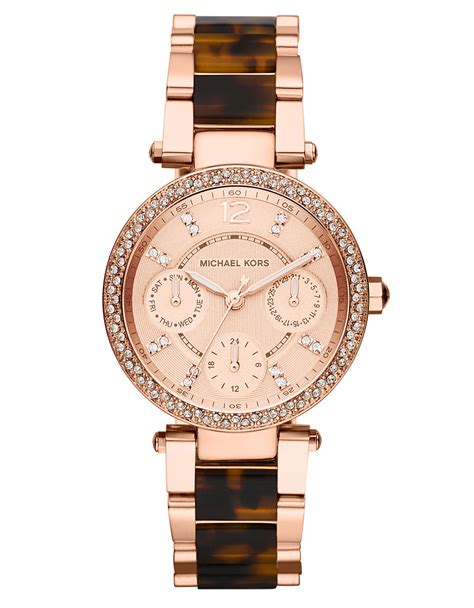 michael kors parker mini rose gold tone glitz watch|parker rose gold tones.